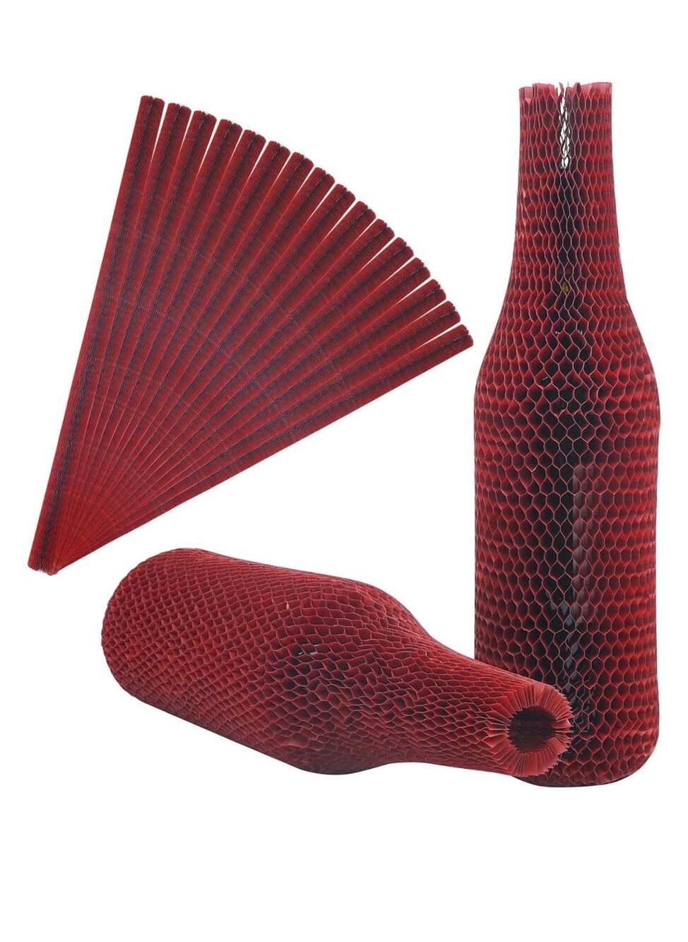 Honeycomb Paper Wine Bottle Protector 12 Pack Red